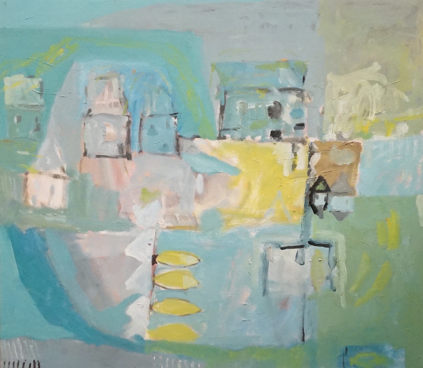 Padraig MacMiadhachain RWA (Irish, 1929-2017), oil on canvas, 'Summer window over the harbour, Canary Islands', inscribed verso by the artist, 69 x 79cm